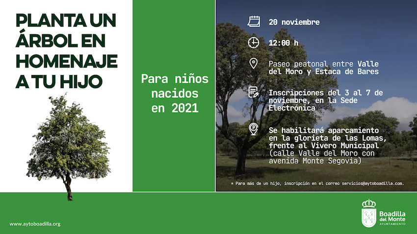 Boadilla organiza una plantación de árboles en homenaje a los pequeños nacidos en 2021